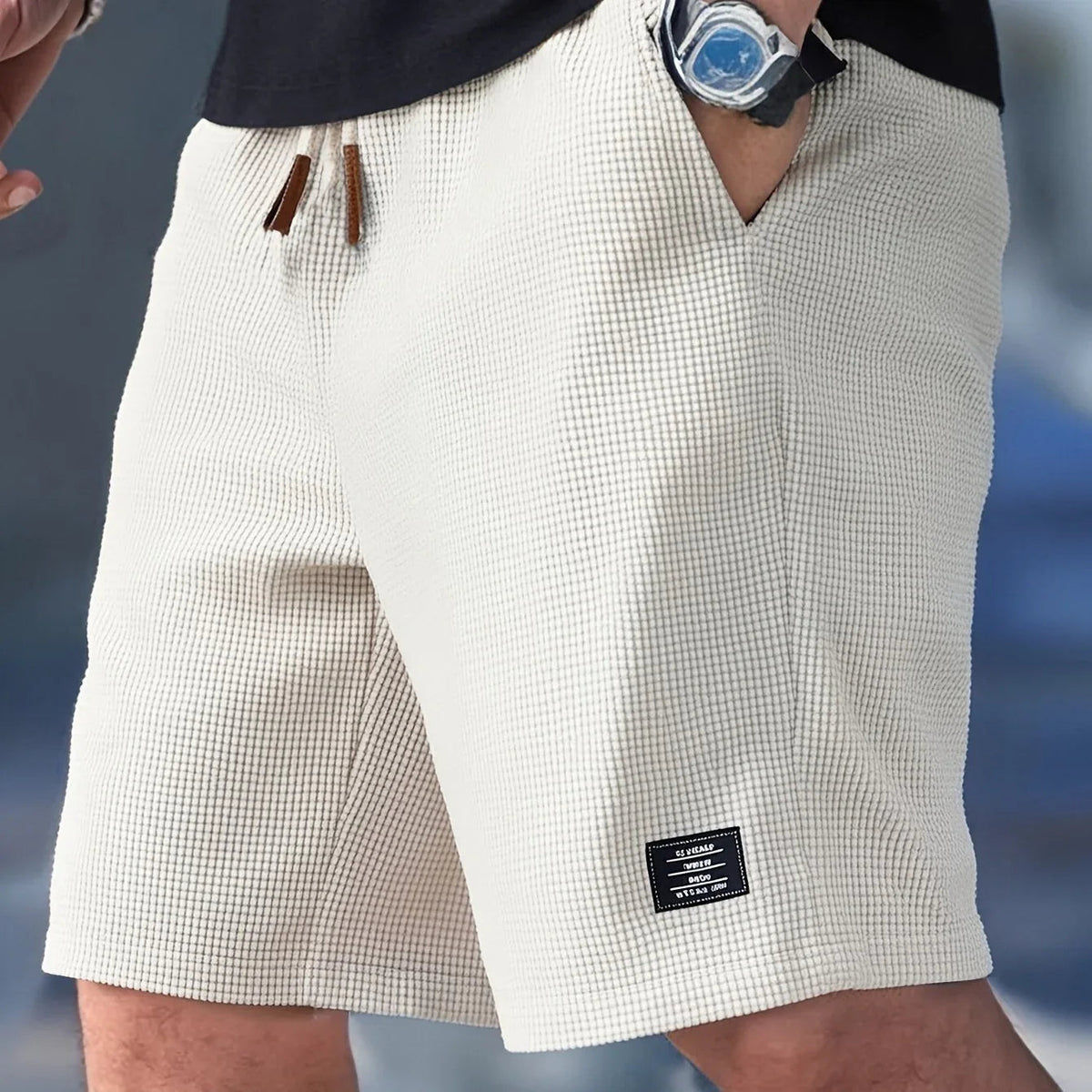 Textured Drawstring Casual Shorts