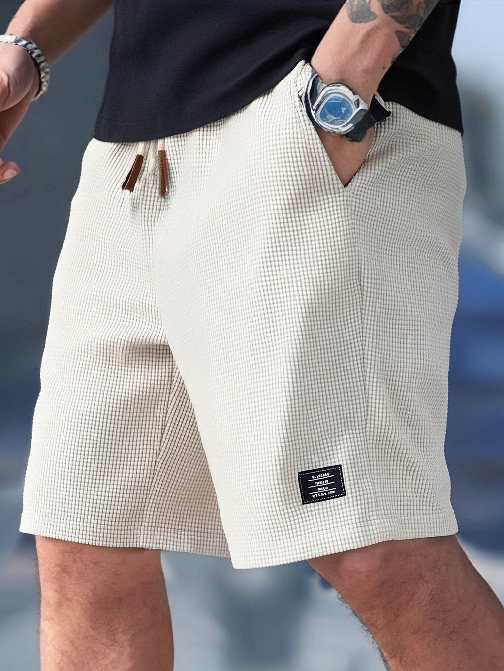 Textured Drawstring Casual Shorts